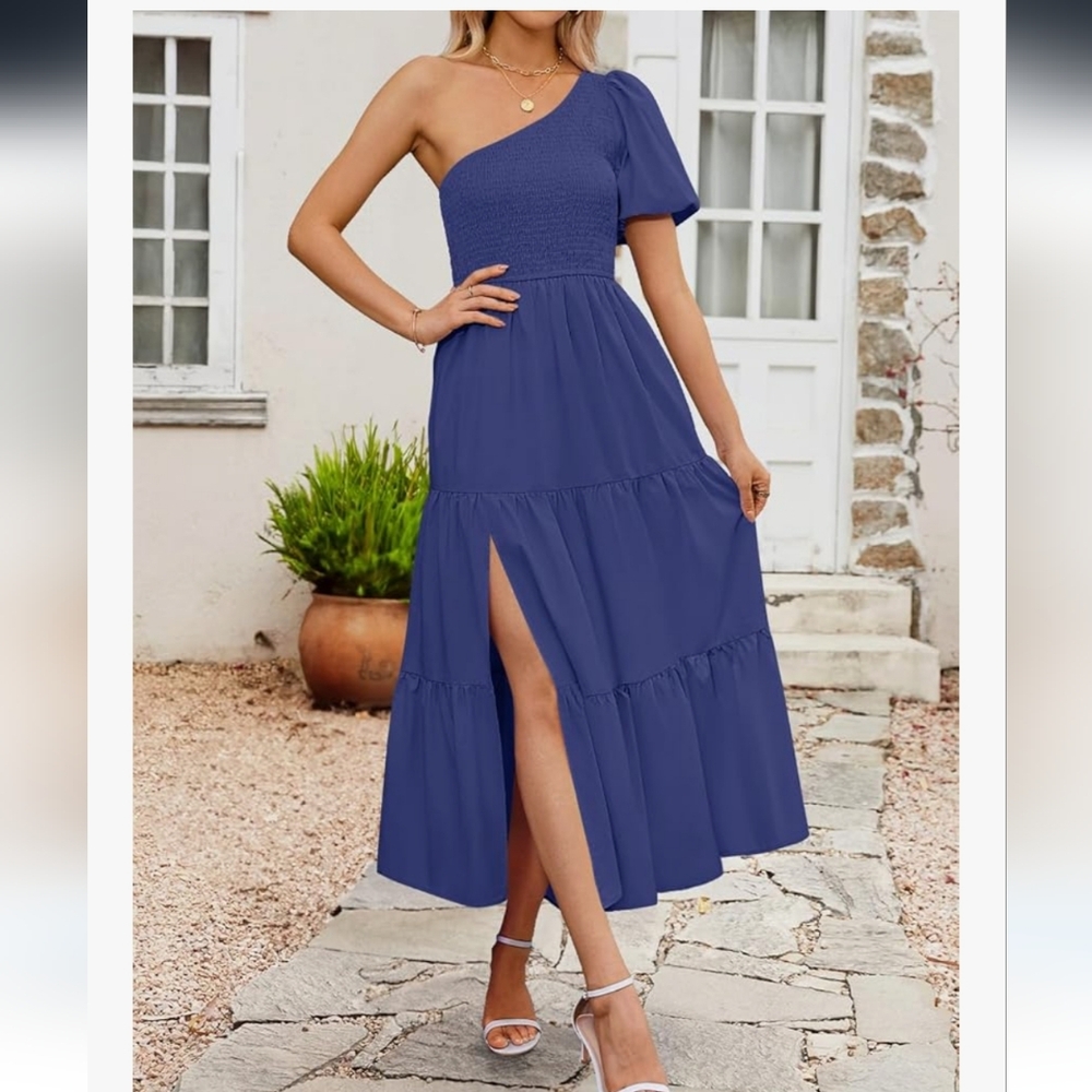 Womens One Shoulder Ruffle Summer Dresses